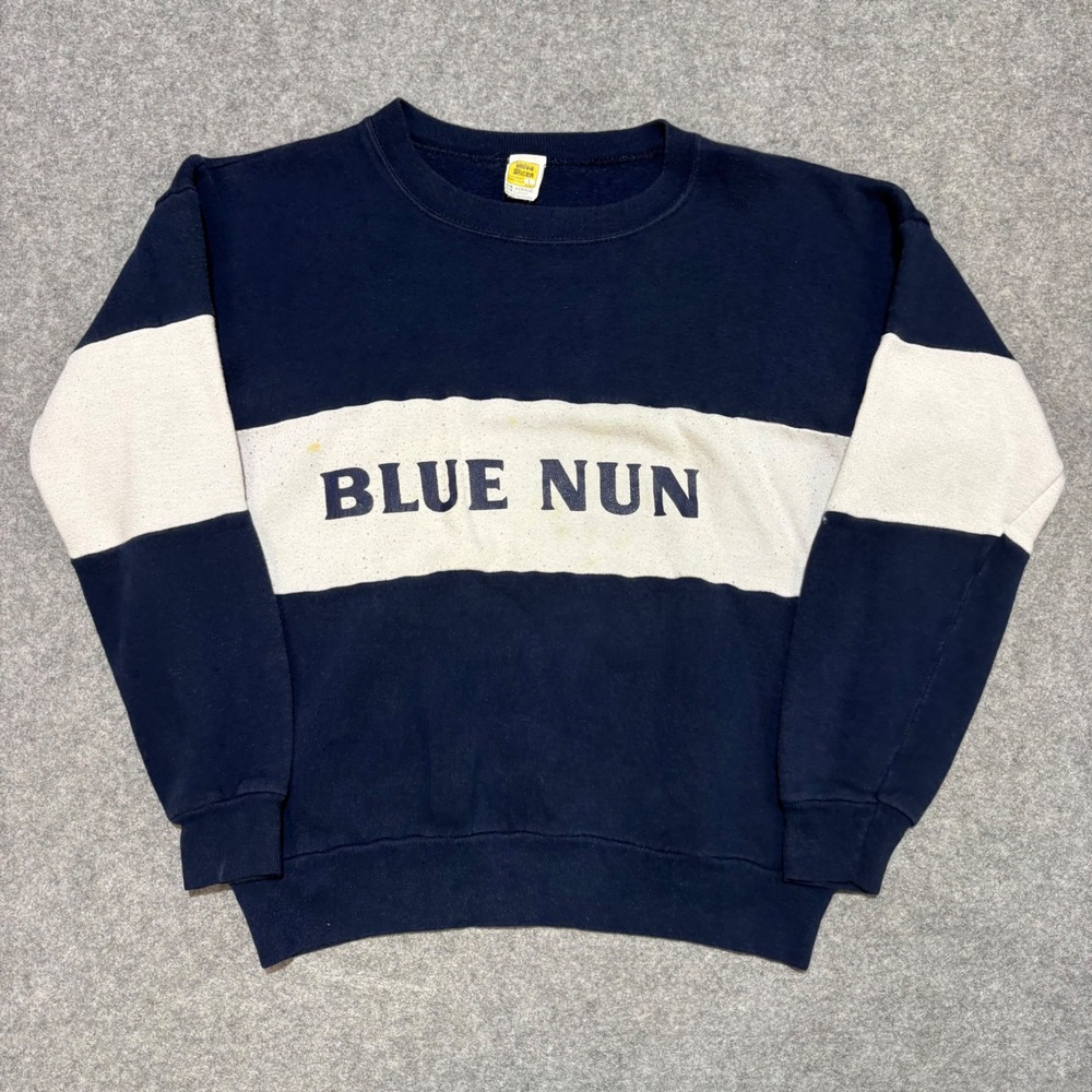 Vintage Velva Sheen Blue Nun Sweatshirt Navy White Made in USA Large